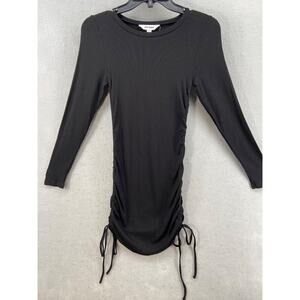 Steve Madden Dress Womens Sz‎ Small Black Ribbed BodyCon Side Ties Knit Long Slv